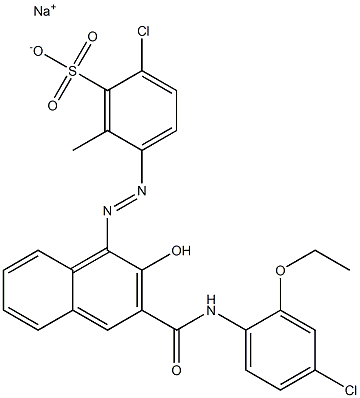 2-クロロ-6-メチル-5-[[3-[[(4-クロロ-2-エトキシフェニル)アミノ]カルボニル]-2-ヒドロキシ-1-ナフチル]アゾ]ベンゼンスルホン酸ナトリウム 化学構造式
