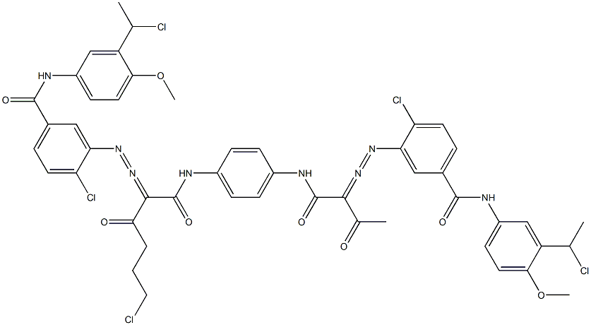 3,3'-[2-(2-Chloroethyl)-1,4-phenylenebis[iminocarbonyl(acetylmethylene)azo]]bis[N-[3-(1-chloroethyl)-4-methoxyphenyl]-4-chlorobenzamide] Structure