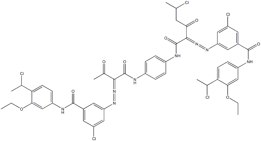 3,3'-[2-(1-Chloroethyl)-1,4-phenylenebis[iminocarbonyl(acetylmethylene)azo]]bis[N-[4-(1-chloroethyl)-3-ethoxyphenyl]-5-chlorobenzamide],,结构式