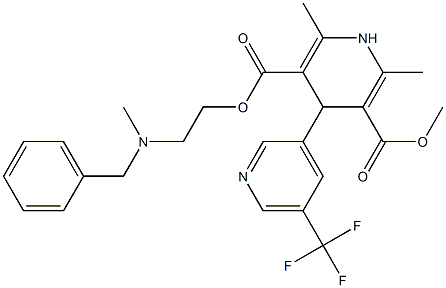 4-[5-(Trifluoromethyl)pyridin-3-yl]-1,4-dihydro-2,6-dimethylpyridine-3,5-dicarboxylic acid 3-methyl 5-[2-(N-methyl-N-benzylamino)ethyl] ester Struktur