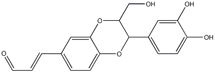 3-[2-(3,4-ジヒドロキシフェニル)-2,3-ジヒドロ-3-ヒドロキシメチル-1,4-ベンゾジオキシン-6-イル]プロペナール 化学構造式