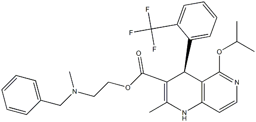 (4S)-1,4-Dihydro-5-isopropyloxy-2-methyl-4-[2-(trifluoromethyl)phenyl]-1,6-naphthyridine-3-carboxylic acid 2-(N-methyl-N-benzylamino)ethyl ester 结构式
