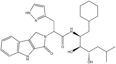 3-(1H-Pyrazol-3-yl)-2-[(1,2,3,4-tetrahydro-3-oxopyrrolo[3,4-b]indol)-2-yl]-N-[(1S,2S,3S)-1-cyclohexylmethyl-2,3-dihydroxy-5-methylhexyl]propionamide Structure