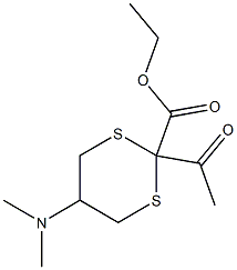2-アセチル-5-(ジメチルアミノ)-1,3-ジチアン-2-カルボン酸エチル 化学構造式