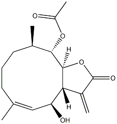 (3aR,4S,5E,10R,11S,11aS)-3a,4,7,8,9,10,11,11a-オクタヒドロ-11-アセトキシ-4-ヒドロキシ-6,10-ジメチル-3-メチレンシクロデカ[b]フラン-2(3H)-オン 化学構造式