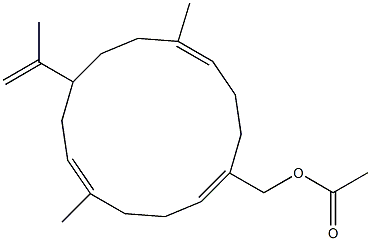5,11-ジメチル-8-(1-メチルエテニル)-1,5,11-シクロテトラデカトリエン-1-メタノールアセタート 化学構造式