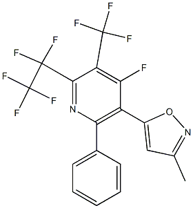 2-(ペンタフルオロエチル)-3-(トリフルオロメチル)-4-フルオロ-5-(3-メチルイソオキサゾール-5-イル)-6-フェニルピリジン 化学構造式