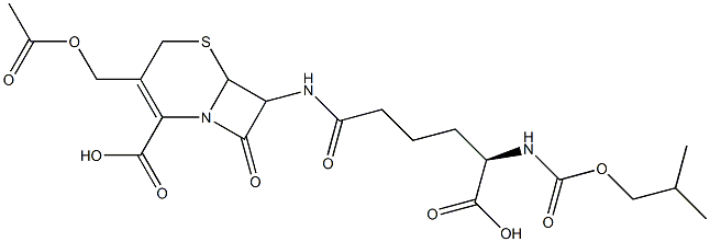 3-Acetoxymethyl-7-[(R)-5-isobutoxycarbonylamino-5-carboxyvalerylamino]-8-oxo-5-thia-1-azabicyclo[4.2.0]oct-2-ene-2-carboxylic acid Struktur