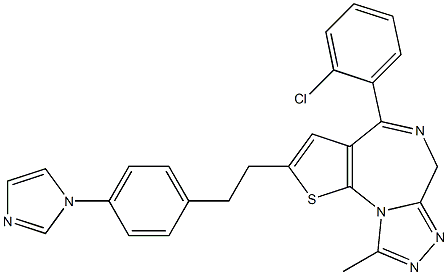 4-(2-クロロフェニル)-2-[2-[4-(1H-イミダゾール-1-イル)フェニル]エチル]-9-メチル-6H-チエノ[3,2-f][1,2,4]トリアゾロ[4,3-a][1,4]ジアゼピン 化学構造式