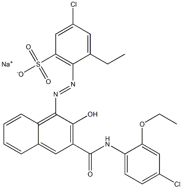 3-Chloro-5-ethyl-6-[[3-[[(4-chloro-2-ethoxyphenyl)amino]carbonyl]-2-hydroxy-1-naphtyl]azo]benzenesulfonic acid sodium salt,,结构式
