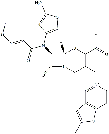 (7R)-7-[(2-Amino-4-thiazolyl)(methoxyimino)acetylamino]-3-[[(2-methylthieno[3,2-c]pyridin-5-ium)-5-yl]methyl]cepham-3-ene-4-carboxylic acid 结构式