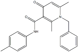 1-ベンジル-1,4-ジヒドロ-2,6-ジメチル-4-オキソ-N-(4-メチルフェニル)ピリジン-3-カルボアミド 化学構造式