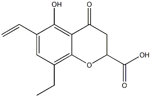 8-エチル-5-ヒドロキシ-4-オキソ-6-ビニル-3,4-ジヒドロ-2H-1-ベンゾピラン-2-カルボン酸 化学構造式