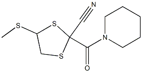 5-メチルチオ-2-ピペリジノカルボニル-1,3-ジチオラン-2-カルボニトリル 化学構造式