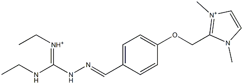 1,3-ジメチル-2-[4-[2-[エチルイミニオ(エチルアミノ)メチル]ヒドラゾノメチル]フェノキシメチル]1H-イミダゾール-3-イウム 化学構造式