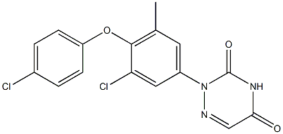 2-[3-クロロ-4-(4-クロロフェノキシ)-5-メチルフェニル]-1,2,4-トリアジン-3,5(2H,4H)-ジオン 化学構造式