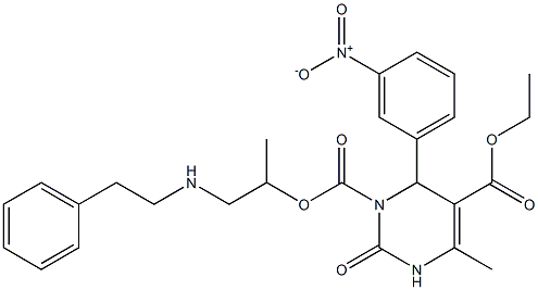 1,2,3,4-Tetrahydro-6-methyl-2-oxo-4-(3-nitrophenyl)pyrimidine-3,5-dicarboxylic acid 3-[2-(2-phenylethylamino)-1-methylethyl]5-ethyl ester,,结构式
