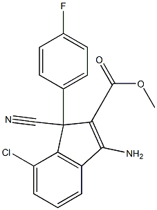 3-Amino-1-cyano-7-chloro-1-(4-fluorophenyl)-1H-indene-2-carboxylic acid methyl ester,,结构式