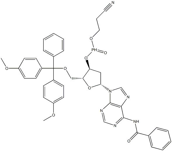 N-Benzoyl-3'-O-(2-cyanoethoxyphosphinyl)-5'-O-(4,4'-dimethoxytrityl)-2'-deoxyadenosine,,结构式