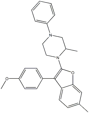 1-[3-(p-メトキシフェニル)-6-メチルベンゾフラン-2-イル]メチル-4-フェニルピペラジン 化学構造式