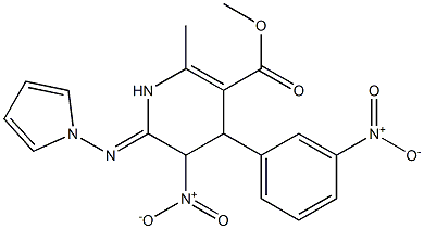 4,5-ジヒドロ-2-メチル-4-(3-ニトロフェニル)-6-[ピロリジノ]-5-ニトロニコチン酸メチル 化学構造式