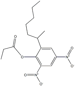 Propionic acid 2-(1-methylhexyl)-4,6-dinitrophenyl ester Struktur