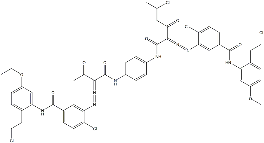 3,3'-[2-(1-Chloroethyl)-1,4-phenylenebis[iminocarbonyl(acetylmethylene)azo]]bis[N-[2-(2-chloroethyl)-5-ethoxyphenyl]-4-chlorobenzamide] 结构式