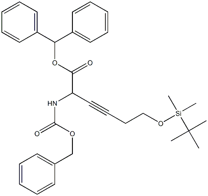 2-Benzyloxycarbonylamino-6-(tert-butyldimethylsilyloxy)-3-hexynoic acid diphenylmethyl ester 结构式