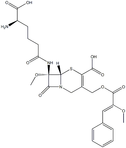 (7S)-7-[[(R)-5-Amino-5-carboxy-1-oxopentyl]amino]-3-[[(3-phenyl-2-methoxy-1-oxo-2-propenyl)oxy]methyl]-7-methoxycepham-3-ene-4-carboxylic acid,,结构式