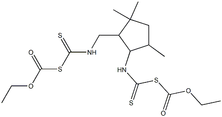 [2-[[[[(エトキシカルボニル)チオ]チオカルボニル]アミノ]メチル]-3,3,5-トリメチルシクロペンタン-1-イル]ジチオカルバミド酸S-(エトキシカルボニル) 化学構造式