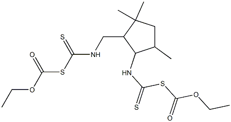 [2-[[[[(Ethoxycarbonyl)thio]thiocarbonyl]amino]methyl]-3,3,5-trimethylcyclopentan-1-yl]dithiocarbamic acid S-(ethoxycarbonyl) ester Structure