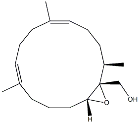 (1R,2R,3R,7E,11E)-2,3-エポキシ-1,7,11-トリメチルシクロテトラデカ-7,11-ジエン-2-メタノール 化学構造式