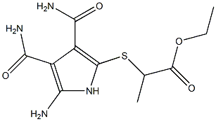 2-Amino-5-[[1-(ethoxycarbonyl)ethyl]thio]-1H-pyrrole-3,4-dicarboxamide 结构式