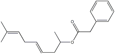 フェニル酢酸1,7-ジメチル-3,6-オクタジエニル 化学構造式