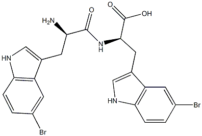 (2R)-3-(5-ブロモ-1H-インドール-3-イル)-2-[[(2R)-3-(5-ブロモ-1H-インドール-3-イル)-2-アミノプロピオニル]アミノ]プロピオン酸 化学構造式