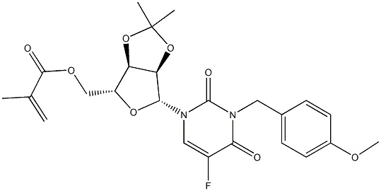 5-フルオロ-3-(4-メトキシベンジル)-5'-O-(2-メチルアクリロイル)-2'-O,3'-O-(プロパン-2,2-ジイル)ウリジン 化学構造式