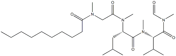 (2S)-N,3-Dimethyl-N-formyl-2-[methyl[(S)-4-methyl-2-[methyl[[methyl(1-oxodecyl)amino]acetyl]amino]valeryl]amino]butyramide Structure