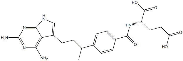 N-[4-[3-(2,4-ジアミノ-7H-ピロロ[2,3-d]ピリミジン-5-イル)-1-メチルプロピル]ベンゾイル]-L-グルタミン酸 化学構造式