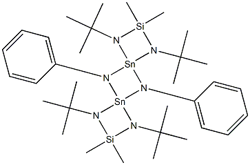 1,3,7,9-テトラ-tert-ブチル-2,2,8,8-テトラメチル-5,10-ジフェニル-1,3,5,7,9,10-ヘキサアザ-2,8-ジシラ-4,6-ジスタンナジスピロ[3.1.3.1]デカン 化学構造式