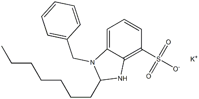1-ベンジル-2-ヘプチル-2,3-ジヒドロ-1H-ベンゾイミダゾール-4-スルホン酸カリウム 化学構造式