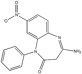 8-ニトロ-4-アミノ-1-フェニル-1,3-ジヒドロ-2H-1,5-ベンゾジアゼピン-2-オン 化学構造式