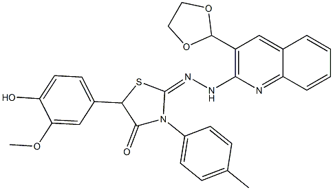 2-[2-[3-(1,3-Dioxolane-2-yl)quinoline-2-yl]hydrazono]-3-(4-methylphenyl)-5-(4-hydroxy-3-methoxyphenyl)thiazolidine-4-one|