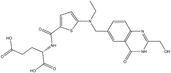 (2S)-2-[5-[N-エチル-N-[[(3,4-ジヒドロ-2-ヒドロキシメチル-4-オキソキナゾリン)-6-イル]メチル]アミノ]-2-チエニルカルボニルアミノ]グルタル酸 化学構造式