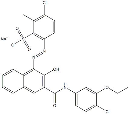 3-クロロ-2-メチル-6-[[3-[[(4-クロロ-3-エトキシフェニル)アミノ]カルボニル]-2-ヒドロキシ-1-ナフチル]アゾ]ベンゼンスルホン酸ナトリウム 化学構造式
