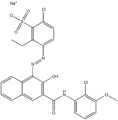 2-Chloro-6-ethyl-5-[[3-[[(2-chloro-3-methoxyphenyl)amino]carbonyl]-2-hydroxy-1-naphtyl]azo]benzenesulfonic acid sodium salt Struktur