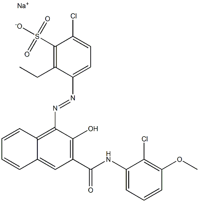 2-Chloro-6-ethyl-5-[[3-[[(2-chloro-3-methoxyphenyl)amino]carbonyl]-2-hydroxy-1-naphtyl]azo]benzenesulfonic acid sodium salt,,结构式