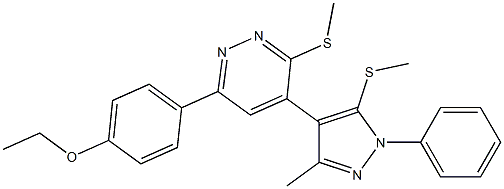 6-(4-Ethoxyphenyl)-4-[1-phenyl-3-methyl-5-[methylthio]-1H-pyrazol-4-yl]-3-[methylthio]pyridazine Struktur