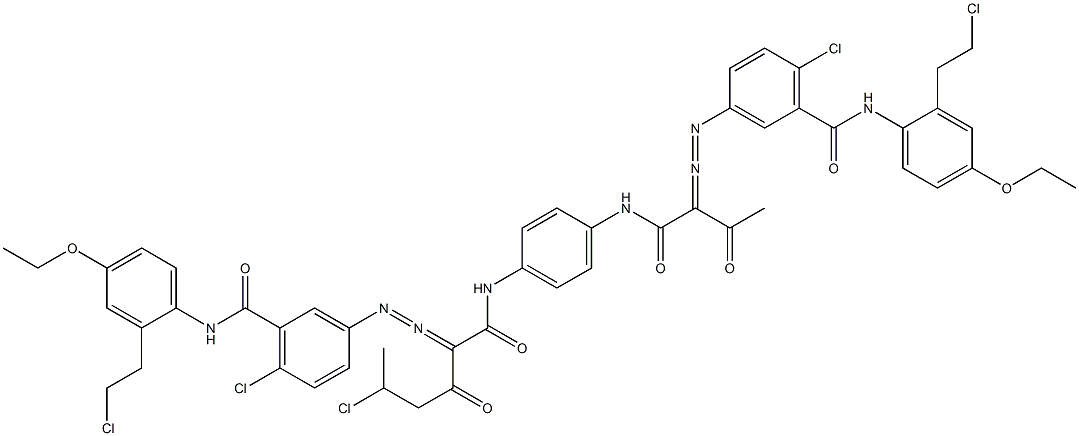 3,3'-[2-(1-Chloroethyl)-1,4-phenylenebis[iminocarbonyl(acetylmethylene)azo]]bis[N-[2-(2-chloroethyl)-4-ethoxyphenyl]-6-chlorobenzamide] Structure