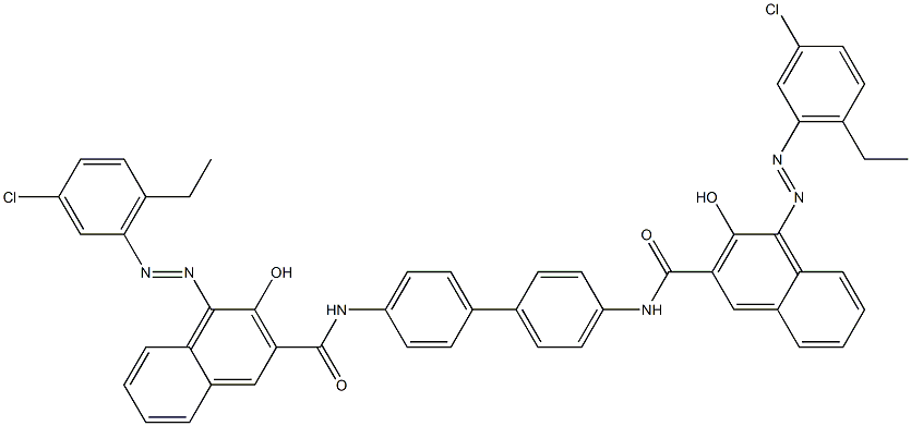 N,N'-(1,1'-Biphenyl-4,4'-diyl)bis[4-[(3-chloro-6-ethylphenyl)azo]-3-hydroxy-2-naphthalenecarboxamide],,结构式