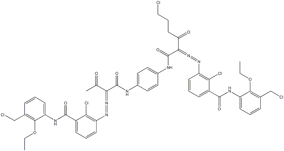 3,3'-[2-(2-Chloroethyl)-1,4-phenylenebis[iminocarbonyl(acetylmethylene)azo]]bis[N-[3-(chloromethyl)-2-ethoxyphenyl]-2-chlorobenzamide],,结构式